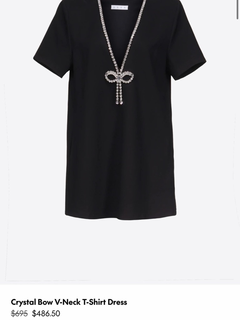 AREA Black Dress with Silver Crystal Bow Necklace